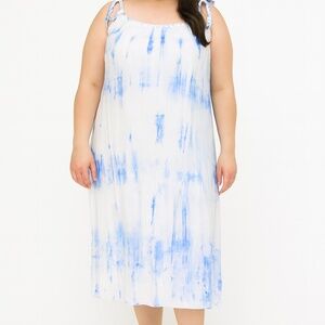 Lane Bryant Women's Maxi Dress 22/24 Blue/White Tie Dyed - Tie Shoulder Strap